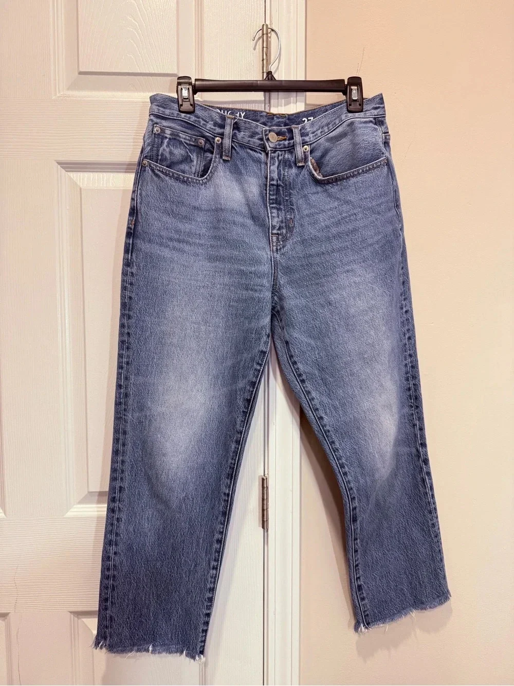Crew Slouchy Boyfriend Jeans 27 Raw Hem Cropped High Rise Vintage Wash Denim